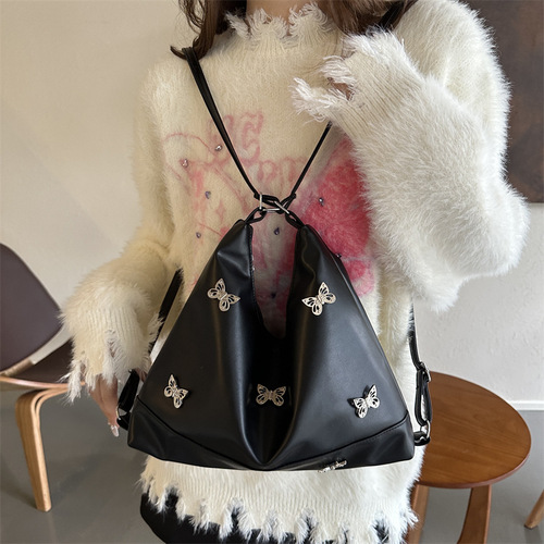 Retro Tote Bag Women's New Trendy Fashion Armpit Bag Niche Texture Bow Rhinestone Shoulder Bag Trendy