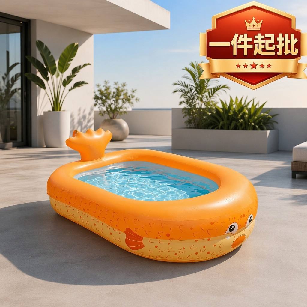 New style, wholesale available from one piece, orange inflatable swimming pool, thickened PVC, children's and family outdoor wading pool, pufferfish.