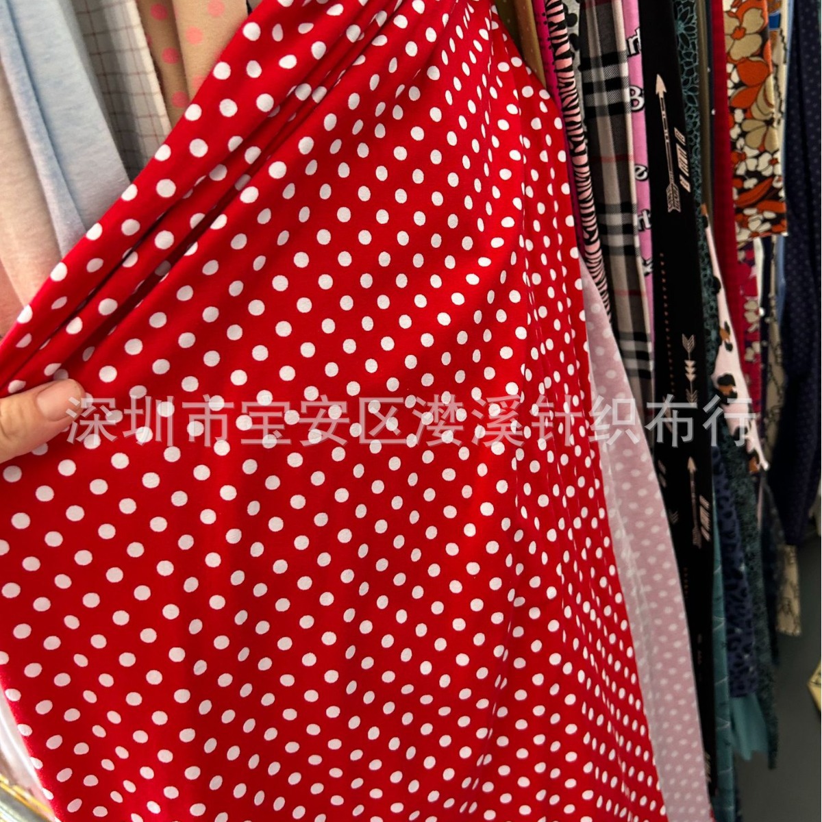 波点莱卡棉印花针织布料氨纶圆点子单面拉架全棉汗布弹力针织面料