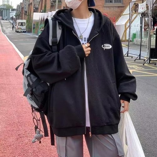 Youth Spring and Autumn Season Cap Sweatshirt for Boys, Junior and Senior High School Students, Jacket, Open Front Outerwear