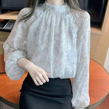 Spring Fashion 2024 New Printed Long-Sleeve Chiffon Shirt, Stylish Top with a Chic and Youthful Look