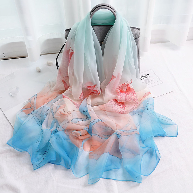 Shawl Sunscreen Scarf Mother High-class Super Large Scarf Summer Lotus Scarf Beach Scarf Thin Scarf