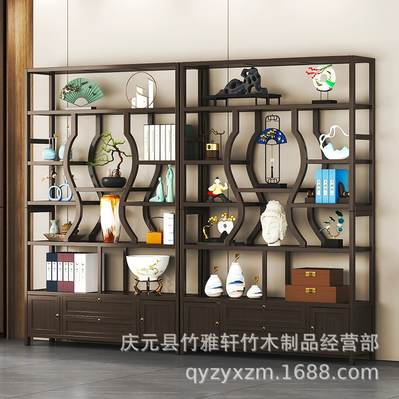Антикварная стойка из цельного дерева Новый китайский чайный набор Витринный шкаф Антикварные украшения для стеллажей Павильон Duobao Книжная полка для гостиной Стеллаж для хранения