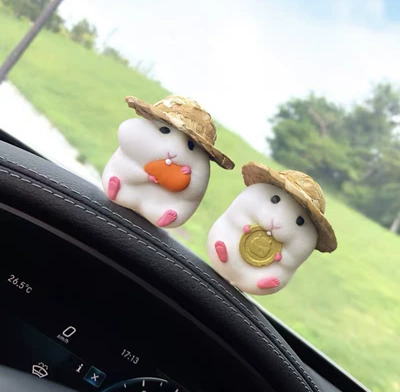 Car ornaments – Decoration Accessories - straw-hat-gray-hamster-gold-carrot