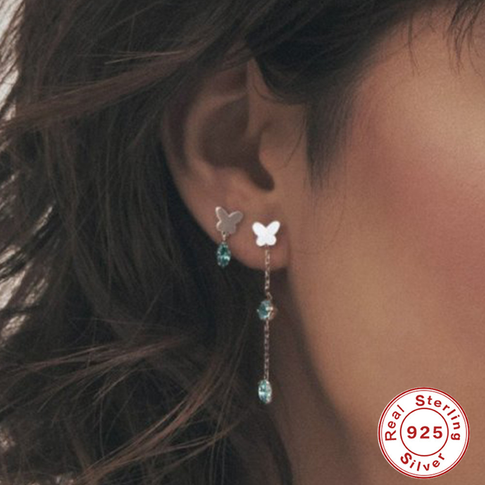Fashion Butterfly Sterling Silver Plating Zircon Drop Earrings 1 Pair