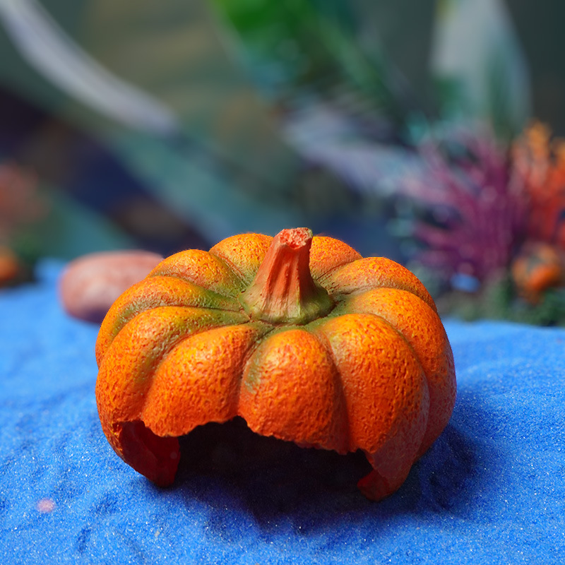Escenario de Halloween acuario decoración de pecera simulación de dibujos animados decoración de resina vegetal calabaza rota pescado camarones refugio casa