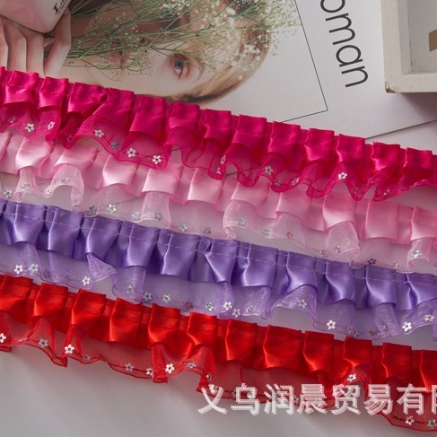 4cm色丁布雪纱带踩梅花亮片迷糊娃娃服装饰品玩具DIY工艺