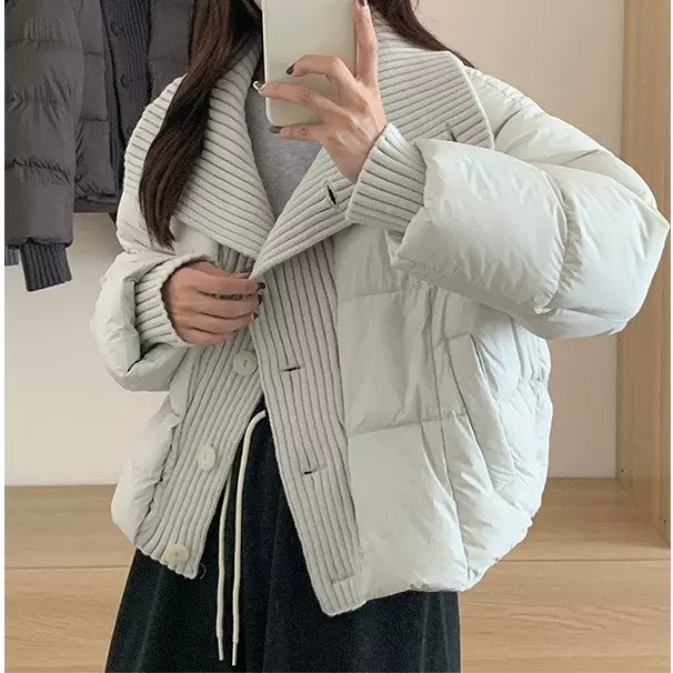 法式高级感针织拼接短款棉服女装设计感加厚面包服洋气外套冬季