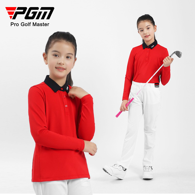 Set áo quần golf trẻ em PGM dài tay thu đông, vải thể thao co giãn mềm mại — YF454-màu xanh hải quân, YF454-màu trắng, YF549-màu trắng, YF454-màu đỏ