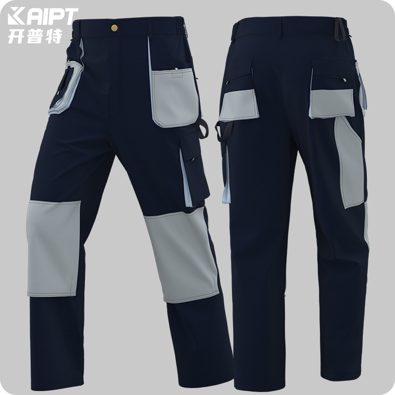 Cross-Border Color-Blocked Work Pants for Men's Construction Site Engineering, Multi-Pocket, Multi-Pocket, Wear-Resistant, Comfortable, Labor Protection Pants