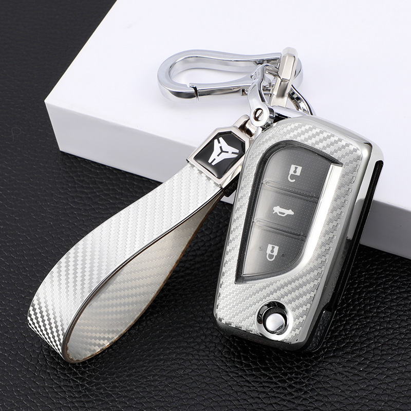 실버 + 탄소 섬유 패턴 키 체인