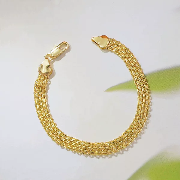European and American Multi-Layered Woven Metal Wide Bracelet, 14K Gold-Plated Multi-Layered Fine Chain Bracelet, Luxurious and Elegant Women's Jewelry