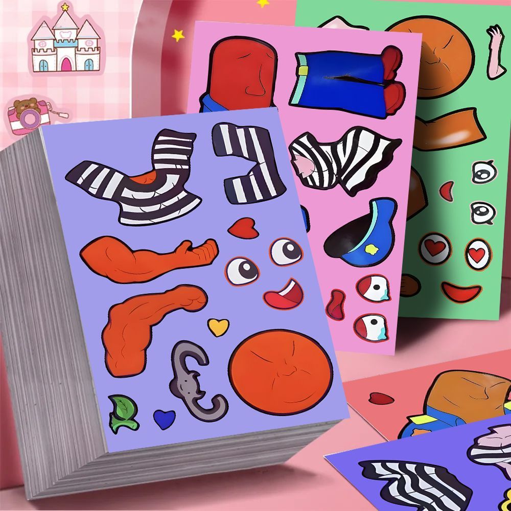 Serie de ladrones de policía montañas y mares pegatinas de cambio de ropa para niños enseñar a la edad temprana rompecabezas hechos a mano DIY divertidos pegatinas de juguetes descomprimidas