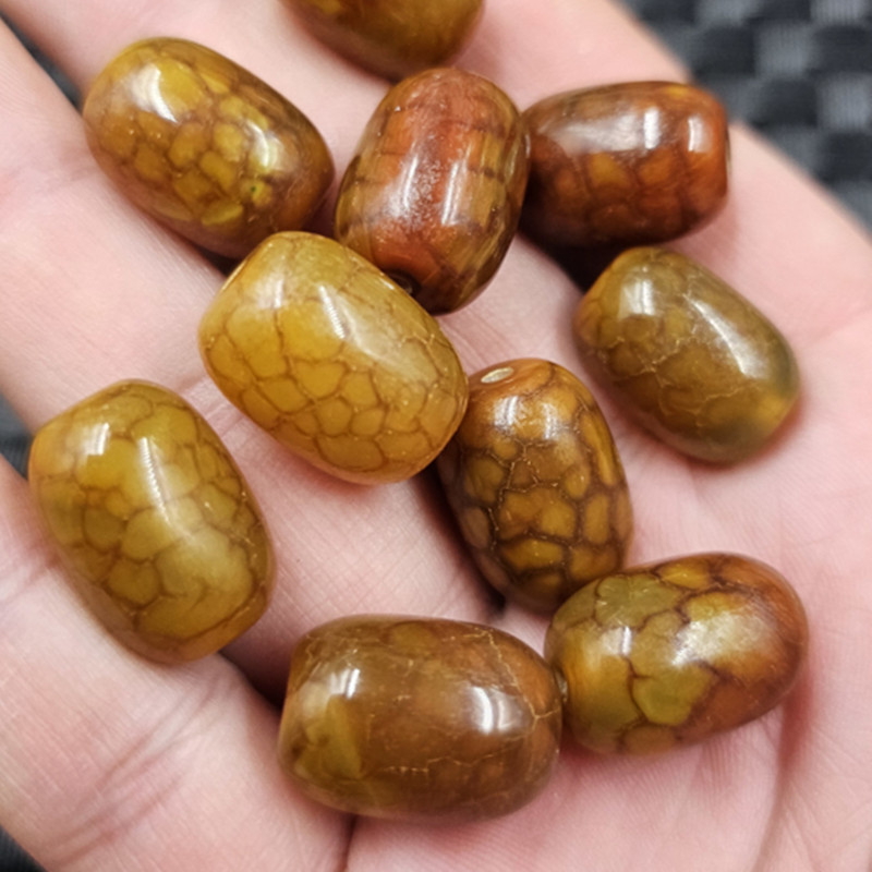 Ice Flower Agate Barrel Beads Jade Loose Beads Yellow Antique Agate Passepartout Bracelet Necklace Jewelry Accessories Handmade Beads