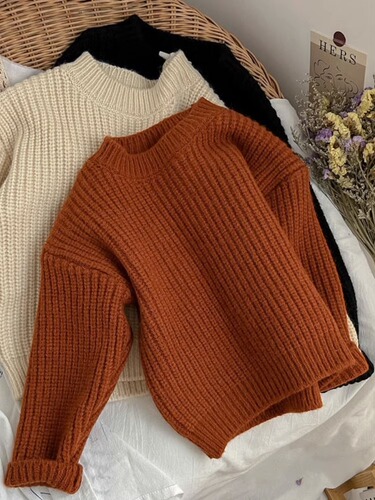 Children's Spring and Autumn Sweater  Korean Style Kids Autumn Round Neck Knit Hat Short Sleeve Thick Warm