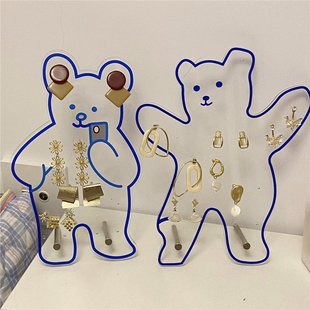 Knock Cute Ins Style Bear Acrylic Jewelry Storage Box Earring Storage Box Hanging Jewelry Shelf Necklace Rack