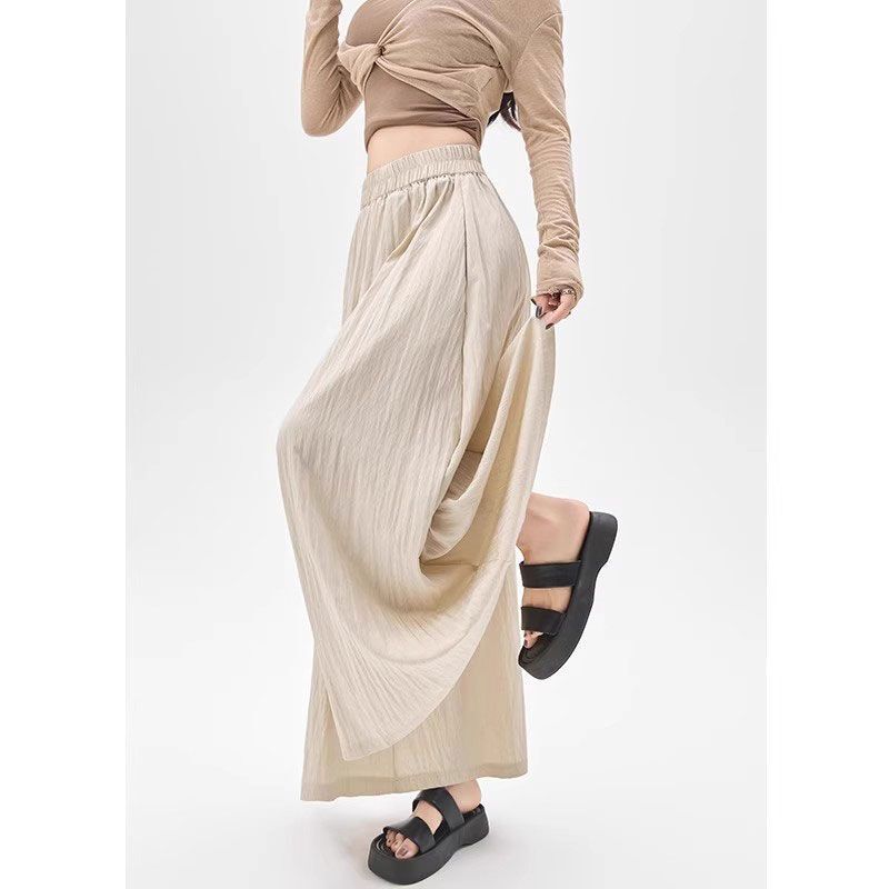 Pleated Ice Silk Wide-Leg Pants for Women, Spring/Summer Thin Style, 2026 New High-Waisted, Drapey, Loose Casual Cropped Yamamoto Skirt Pants
