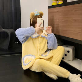 珊瑚绒睡衣女秋冬季加厚保暖可爱新款法兰绒家居服公主风套装兔子
