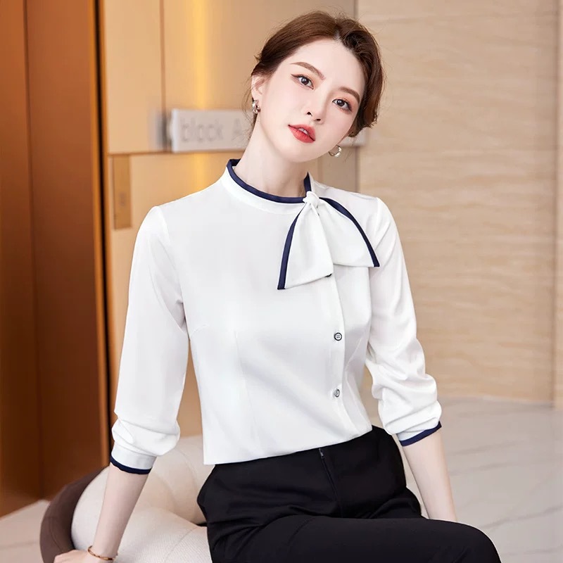 Long-Sleeved Bow Shirt Professional Women's Clothing Hotel Front Desk Beautician Jewelry Store Work Clothes Stewardess Uniform