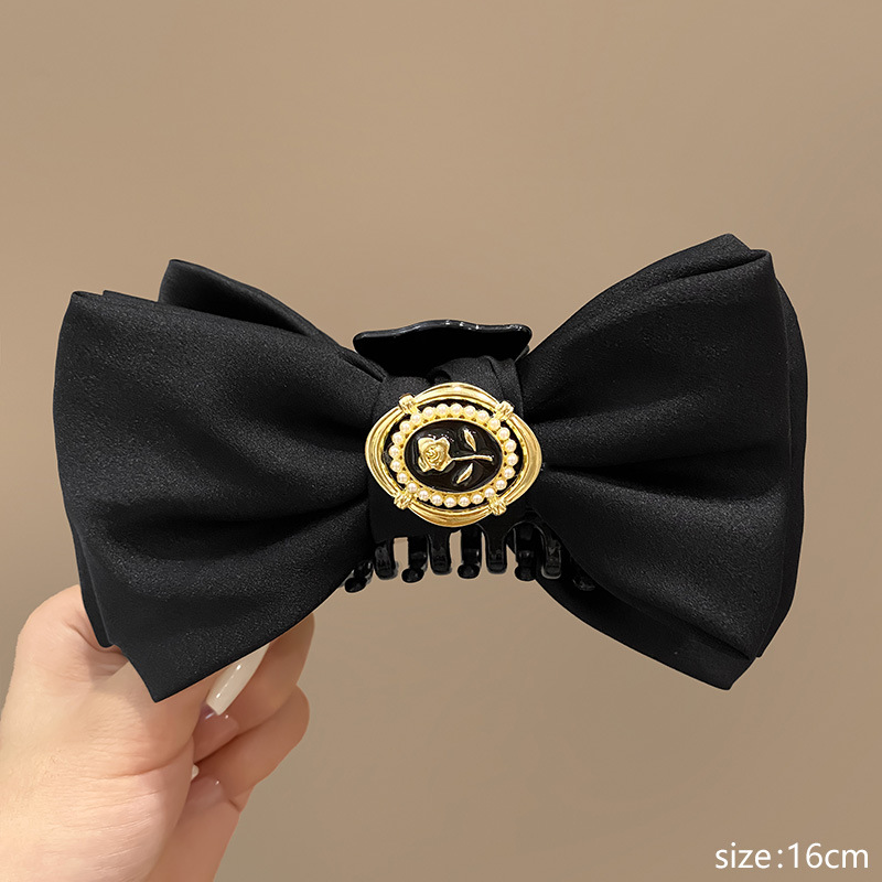 Rich family daughter black double-sided large bow grip clip