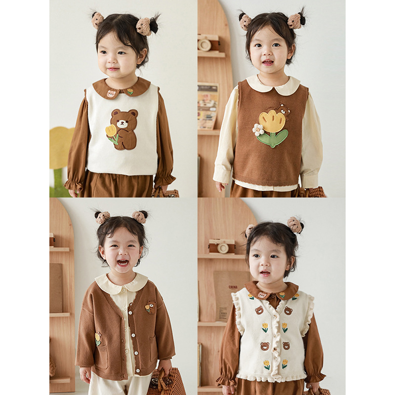 Qiu Duo Meng-Conjunto de serie Little Bear para niños, chaqueta tipo chaleco de estilo coreano para niñas, camisa de moda para bebé, primavera y otoño
