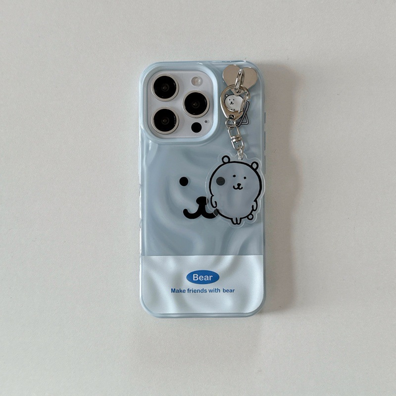 La expresión de oso plisado de niña es adecuada para iPhone16ProMax nuevo 15 funda para teléfono móvil Apple 13/14 hembra