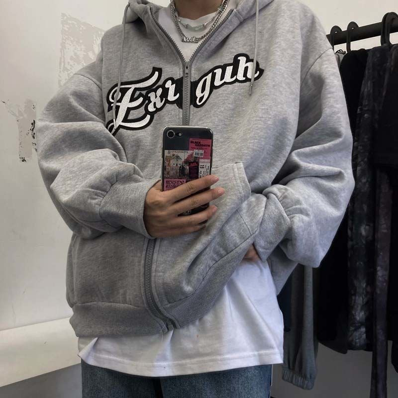 新製品在庫ありスカルウィングフード付きジッパートレーナー女性用韓国風ベルベット厚みのあるルーズスポーツカーディガントレーナー女性用|undefined