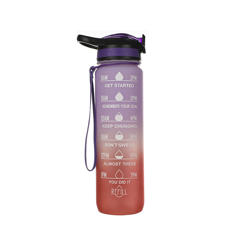 Botella de agua deportiva de plástico de gran capacidad de Amazon, con tapa de rebote, diseño degradado de color, portátil para exteriores, personalizable.