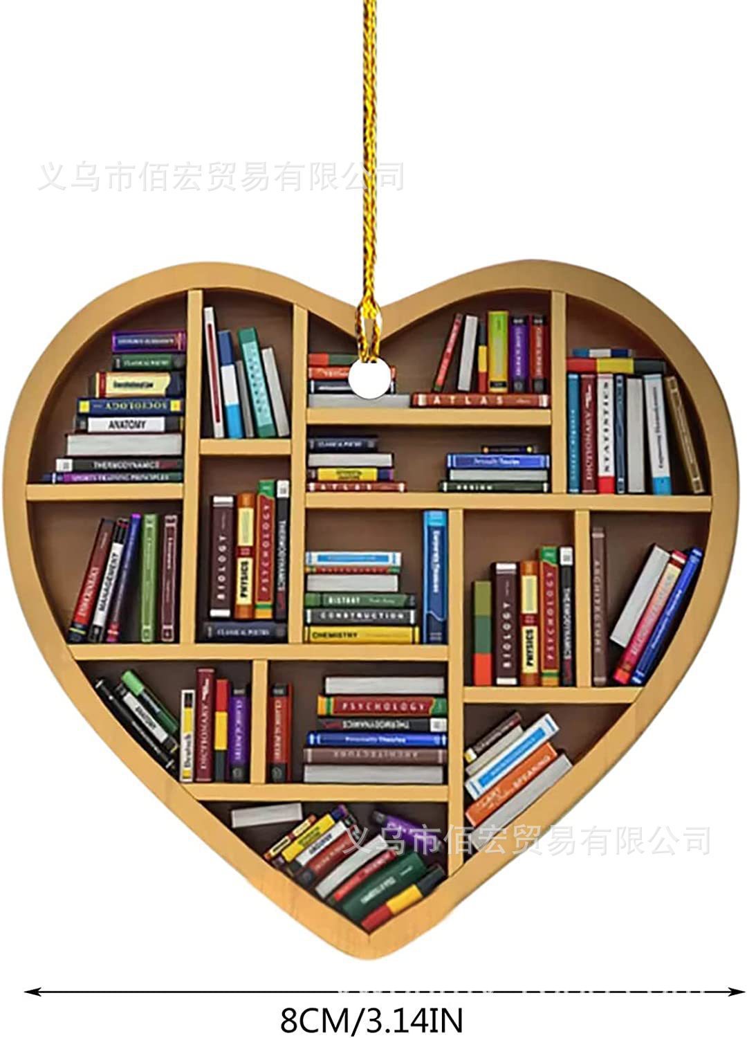 23 nuevos adornos de Navidad libros amantes de la biblioteca en forma de corazón adornos de automóviles adornos de decoración del hogar