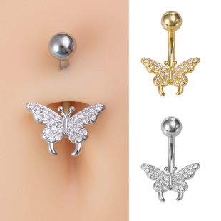 Cross-border stainless steel navel ring butterfly zircon navel nail navel ring European and American Foreign trade hot selling body piercing jewelry