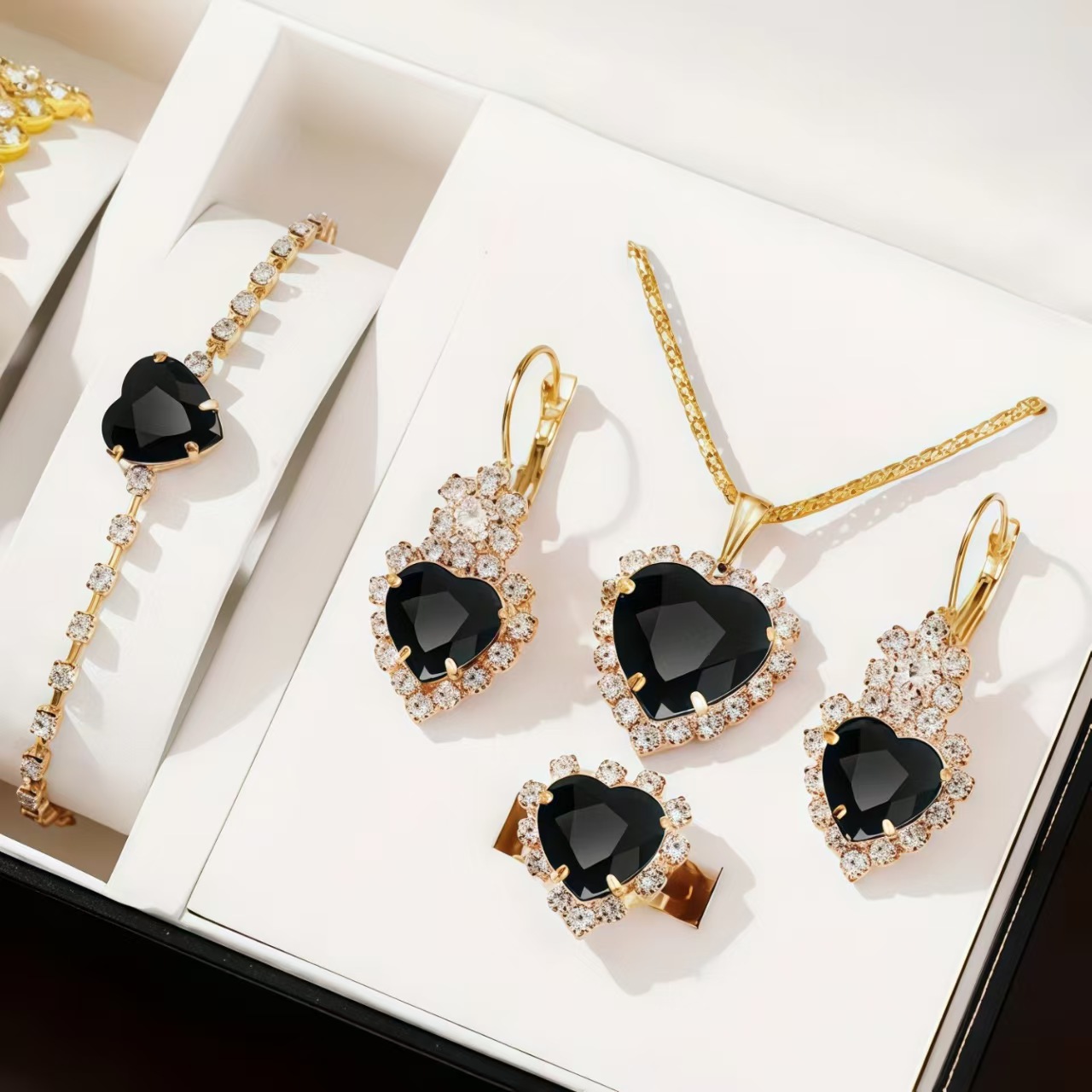 Fine Jewellery Set With Round Crystals Necklace Earrings Ring Bracelet_voghion.com