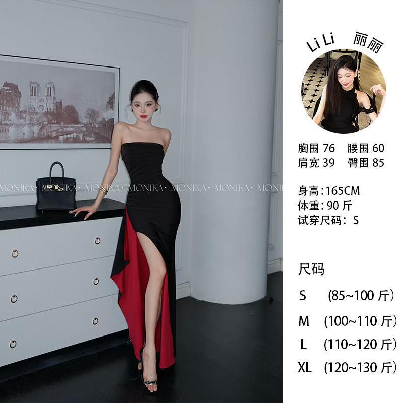 【Elegant Pleats】Strapless Slit Dress Wholesale in Stock Evening Gown Long Dress Light Luxury Slim Fit Party Dress