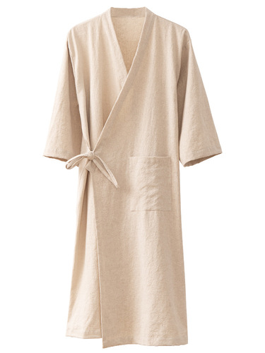 Lusu cotton linen linen pure Chinese style partial-breasted bathrobe yukata bed and breakfast hotel steaming suit high-end club SPA beauty