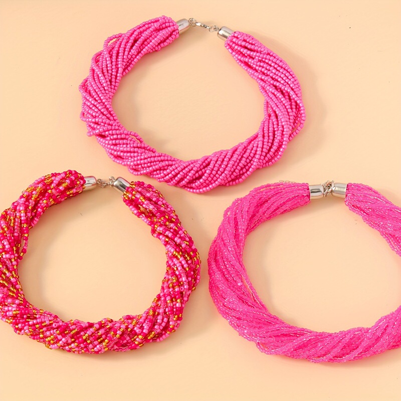 Bohemian Magenta Fashion Sexy Elegant Simple Multi-Layer Bead Necklace Temperament Necklace Clavicle Chain Women Bohemian Magenta Fashion Sexy Elegant Simple Multi-Layer Bead Necklace Temperament Necklace Clavicle Chain Women