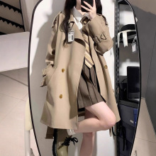 翻领款休闲英伦复古宽松大码微胖中长款西装过膝风衣外套女春秋冬