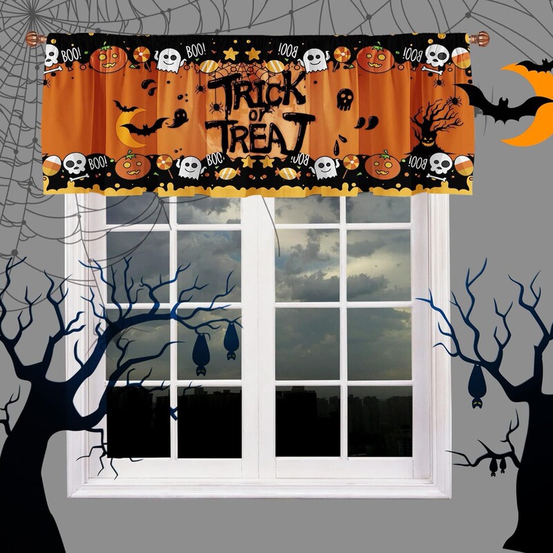 Factory wholesale cross-border Amazon Halloween decoration digital printing short curtain Halloween curtain kitchen short curtain