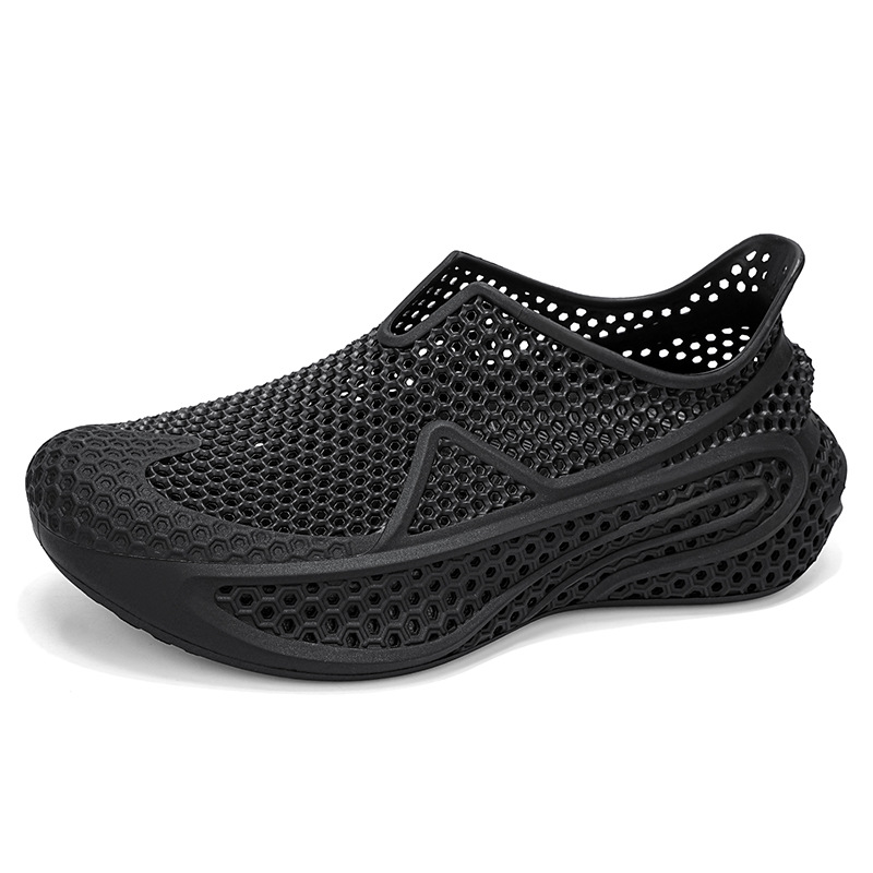 Impresión 3D agujero zapatos pareja 2026 nuevo verano transpirable desgaste de fondo grueso pedazo sensación sandálias de playa para nadar