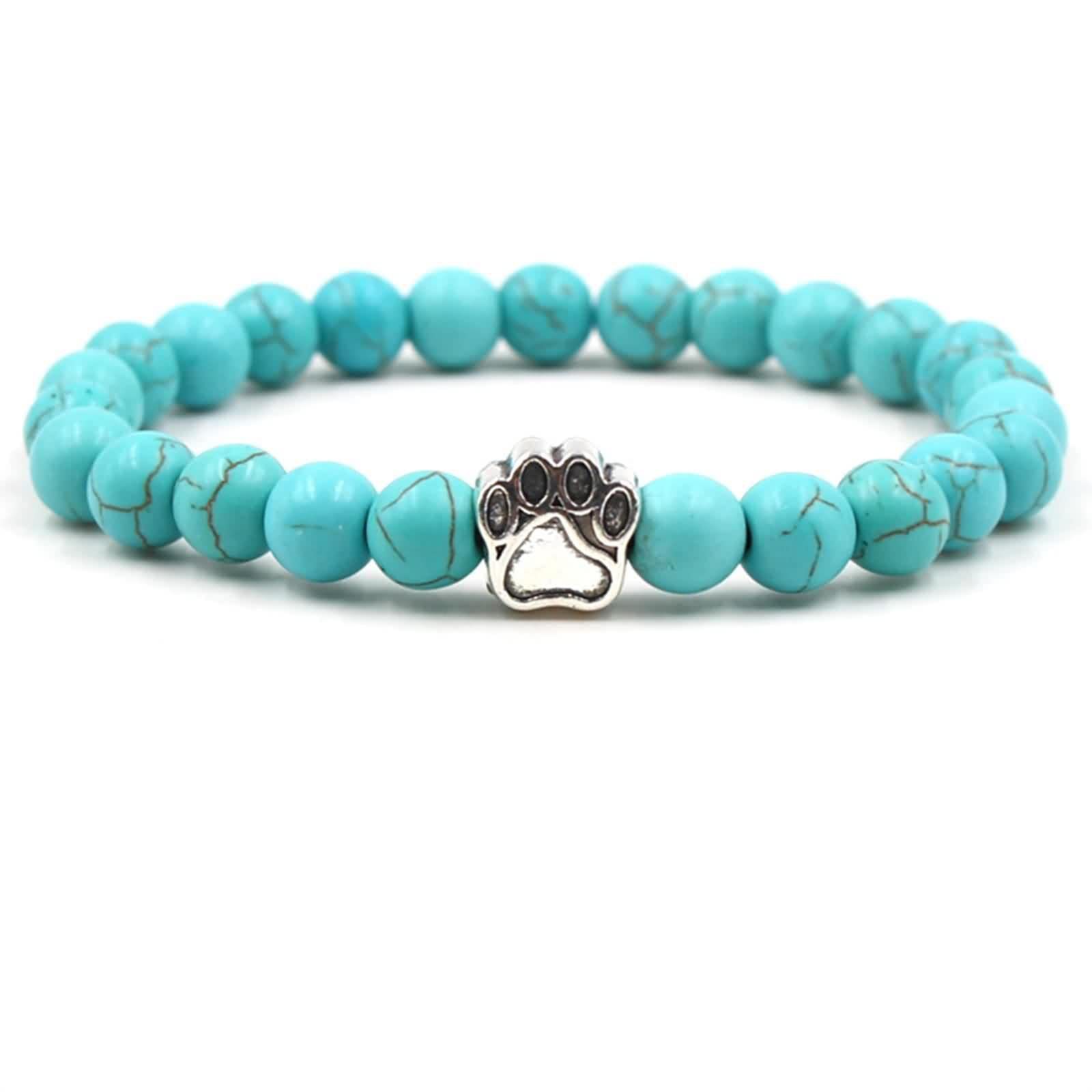 Bracelet en perles obsidienne et turquoise motif patte chien_voghion.com