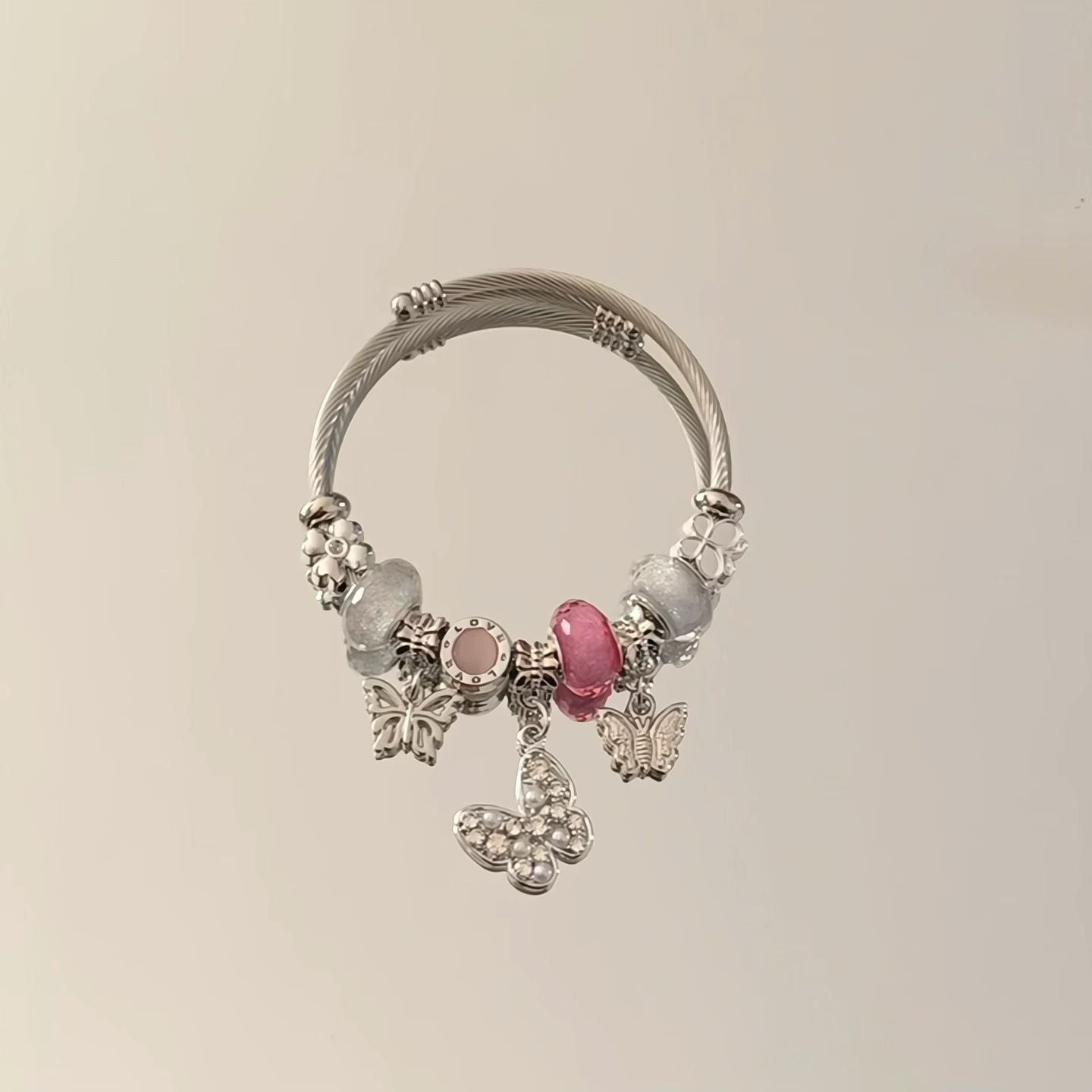 Panjia dora armbånd i rustfrit stål med hjerte og bjørn_voghion.com