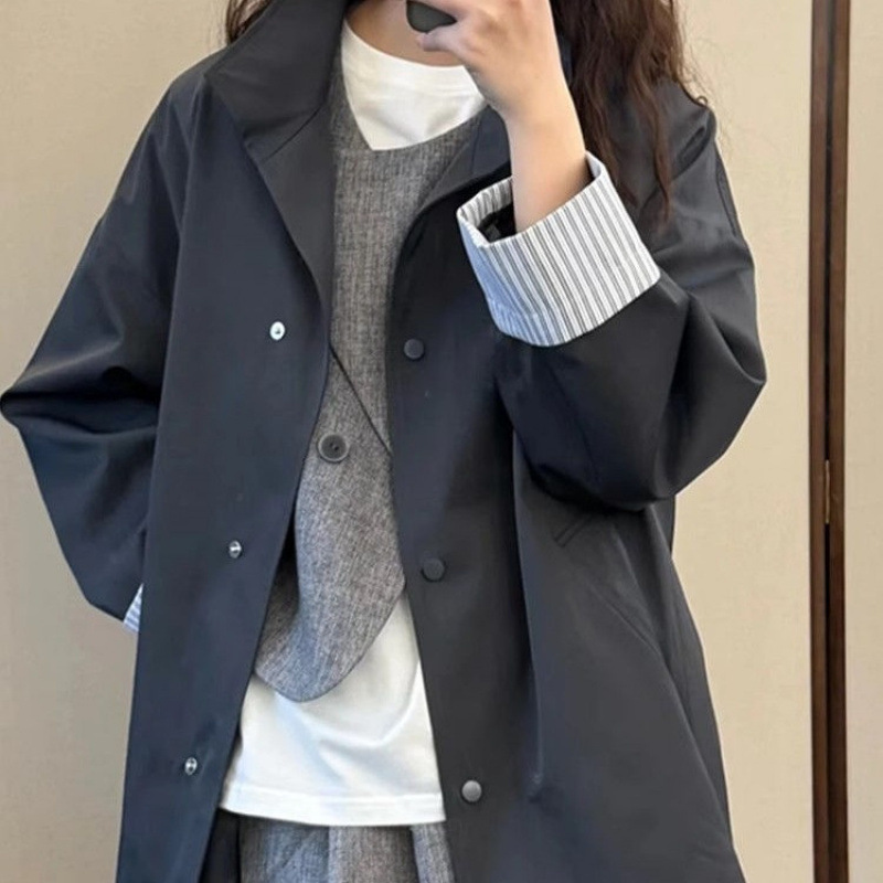 欧货跨境通勤风衣外套女春秋款新款中长款小个子感超好看韩系休闲|undefined