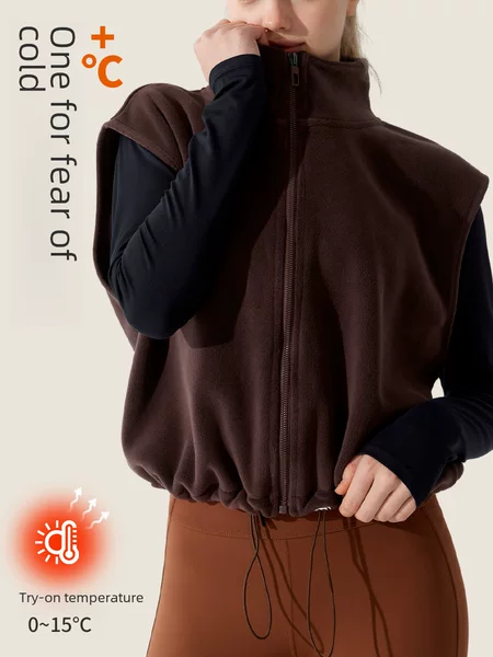 Ollie velvet stand collar zipper vest women's autumn and winter sports warm casual coat fleece-lined sleeveless fitness vest