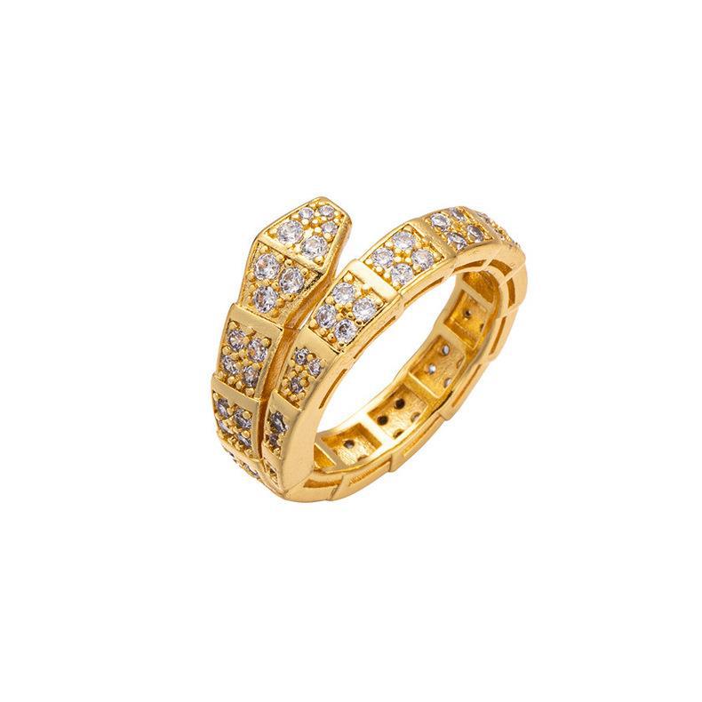 Fashion Snake Copper Inlay Zircon Open Ring 1 Piece