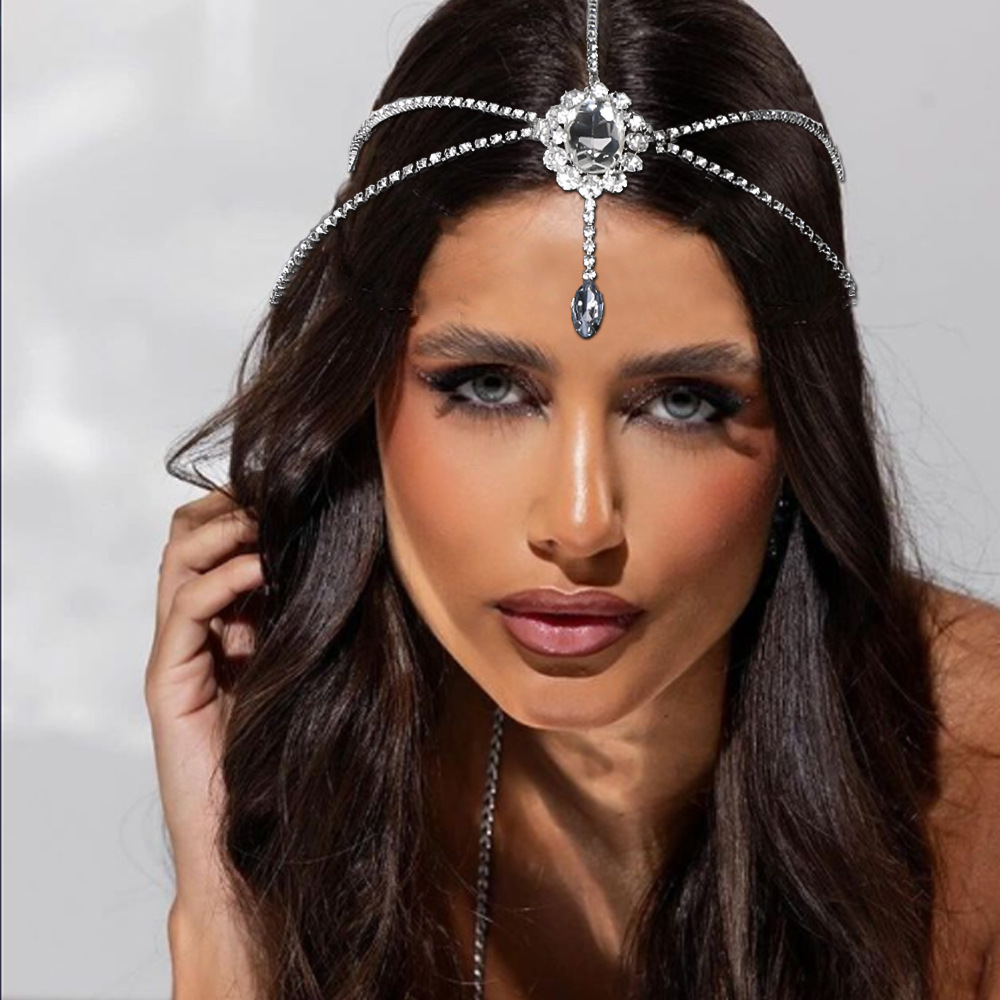 Amazon New Fashionable Oval Rhinestone Hair Chain European and American Ethnic Style Multi-layer Forehead Chain Female Hair chain