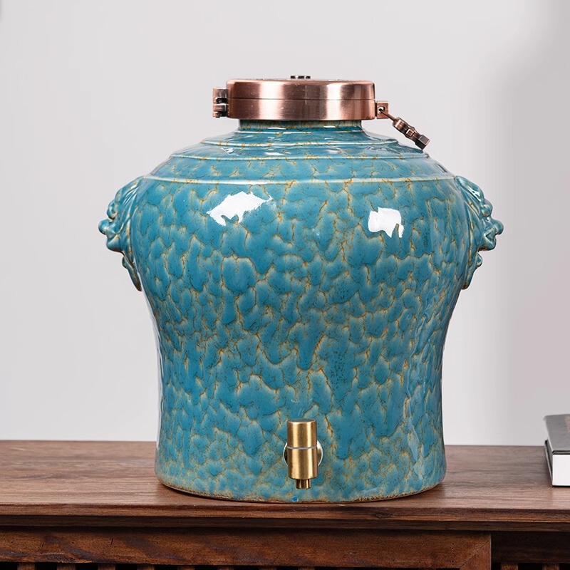 High-End Wine Storage Jar for Home Use, Sealed Wine Pot, 20 Jin, 25kg Pack with Faucet, Thickened Ceramic Liquor Storage Jar