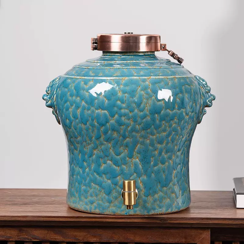 高端泡酒专用坛子家用密封酒壶20斤50斤装带龙头存白酒缸陶瓷加厚