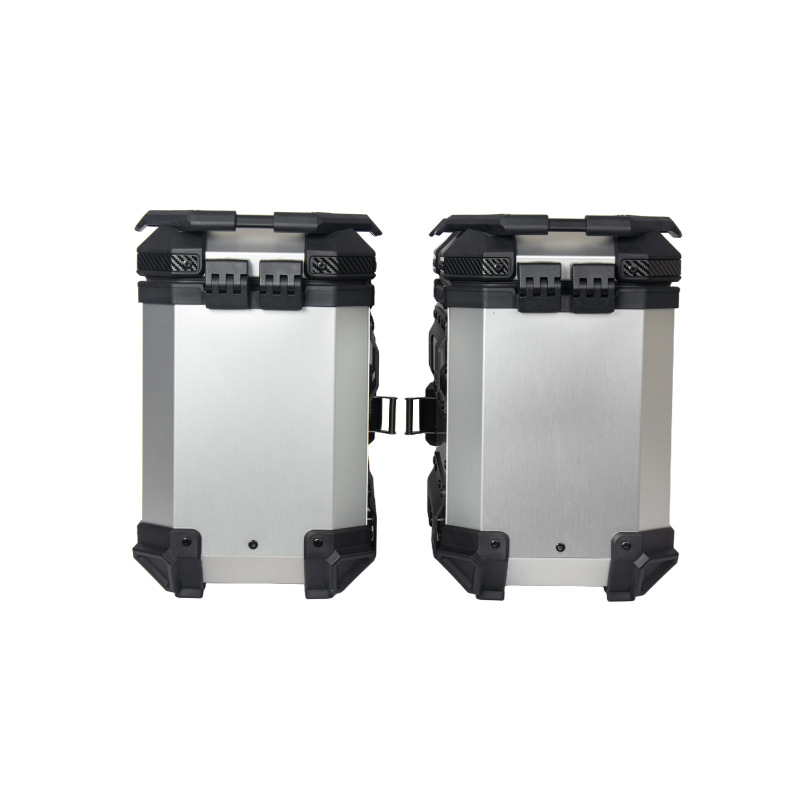 38Lbm Lockable All-Silver Straight-Edge Aluminum Alloy Three-Box Motorcycle Tail Box Side Box Scooter Electric Vehicle Storage