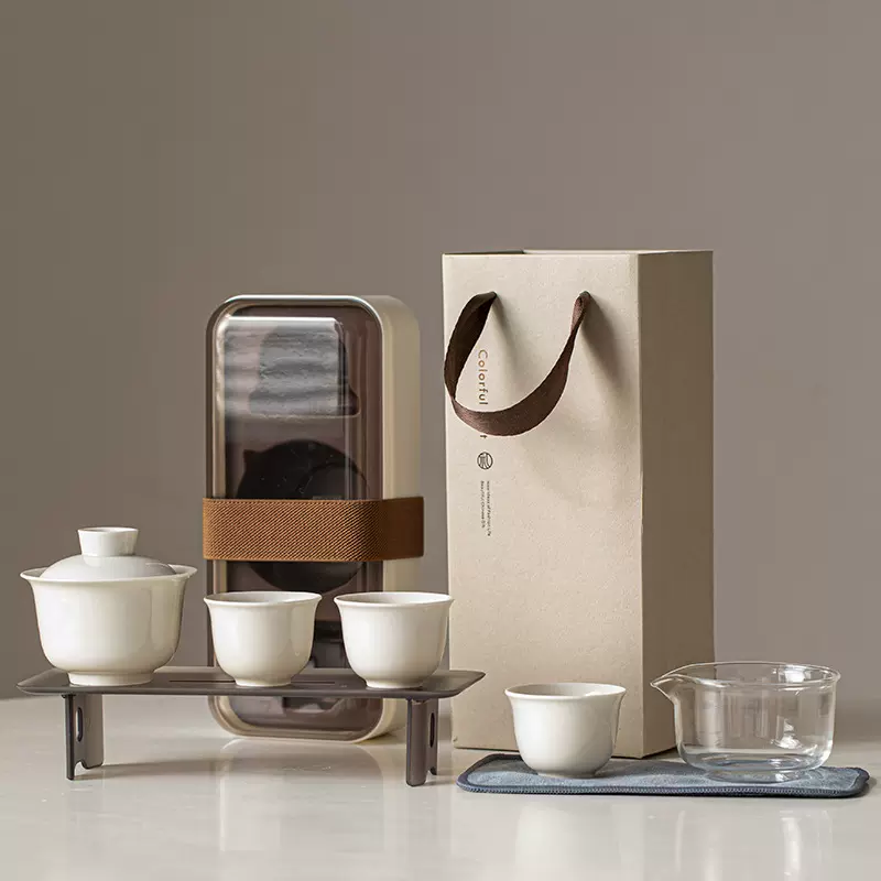 轻量化茶具小套装户外泡茶便携式盖碗茶杯陶瓷旅行快客杯商务礼品