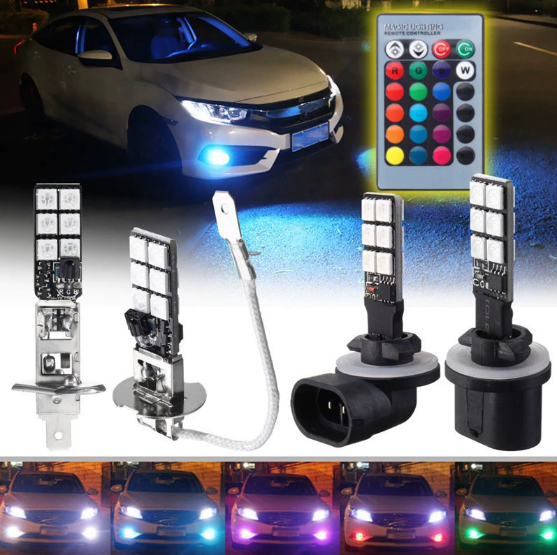 Специальная лампа для H1 H3 880 881 5050 12SMD RGB с пультом дистанционного управления, цветной туманный передний свет