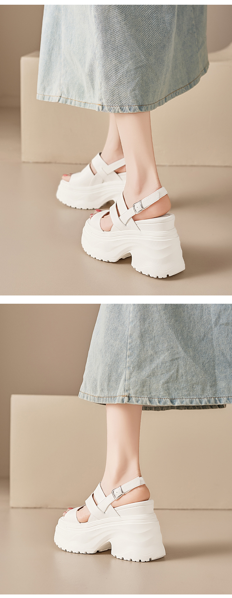 Sandal cao gót nữ hở mũi đế xuồng 12 cm quai ngang — màu đen, màu trắng ngà chi tiết 9