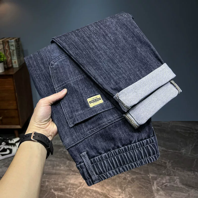 Осенние и зимние свободные прямые повседневные шнурки новые толстые эластичные длинные брюки мужские высокие эластичные джинсы мужские